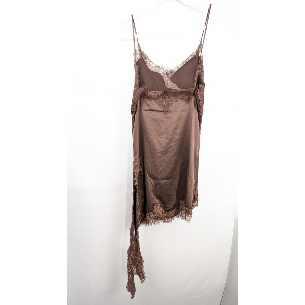 Asymmetrical Satin Lace Babydoll Slip Dress Sz S Chocolate Brown Fairy Indie Y2K - Picture 5 of 9